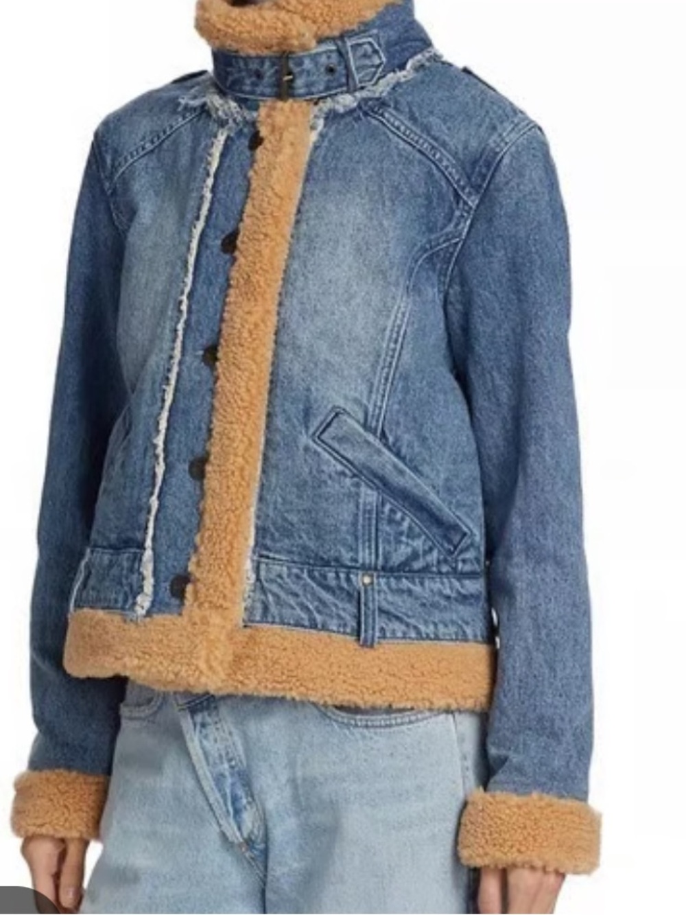 WE THE FREE Denim Sherpa-Lined Jacket in Blue and Tan